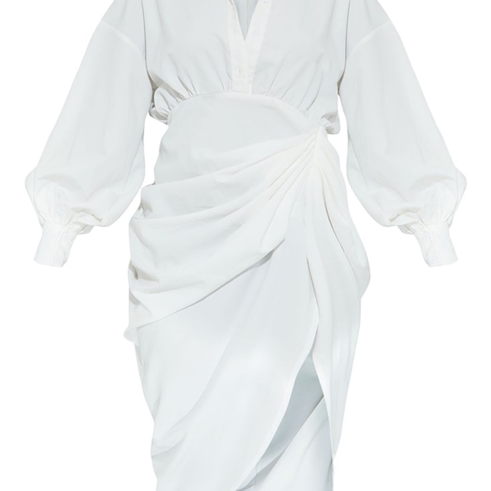 PrettyLittleThing White Bishop Sleeve V-Neck Gown